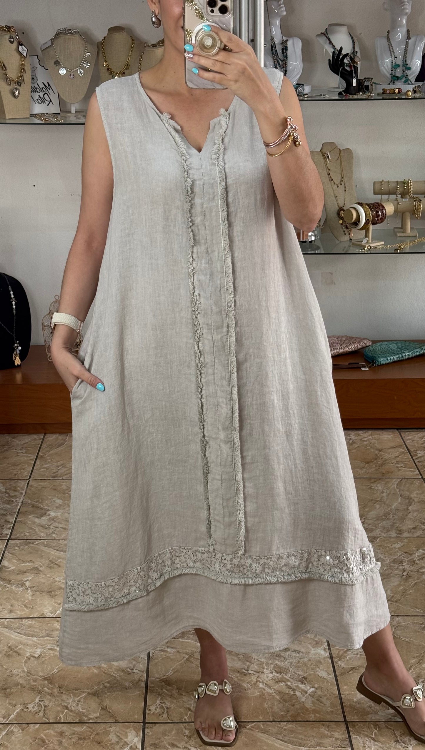 Sleeveless OS Linen Maxi Dress (FINAL SALE)
