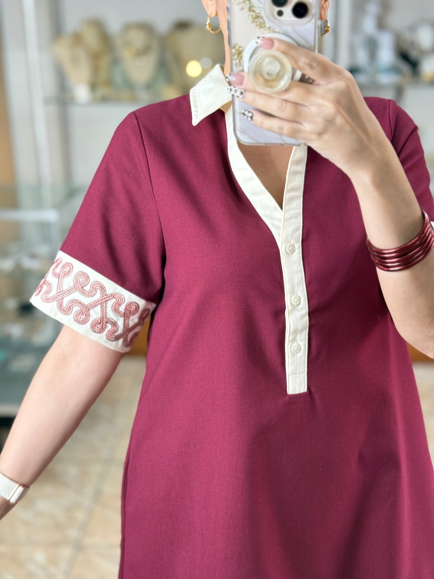 Burgundy Short Sleeve Mini Dress