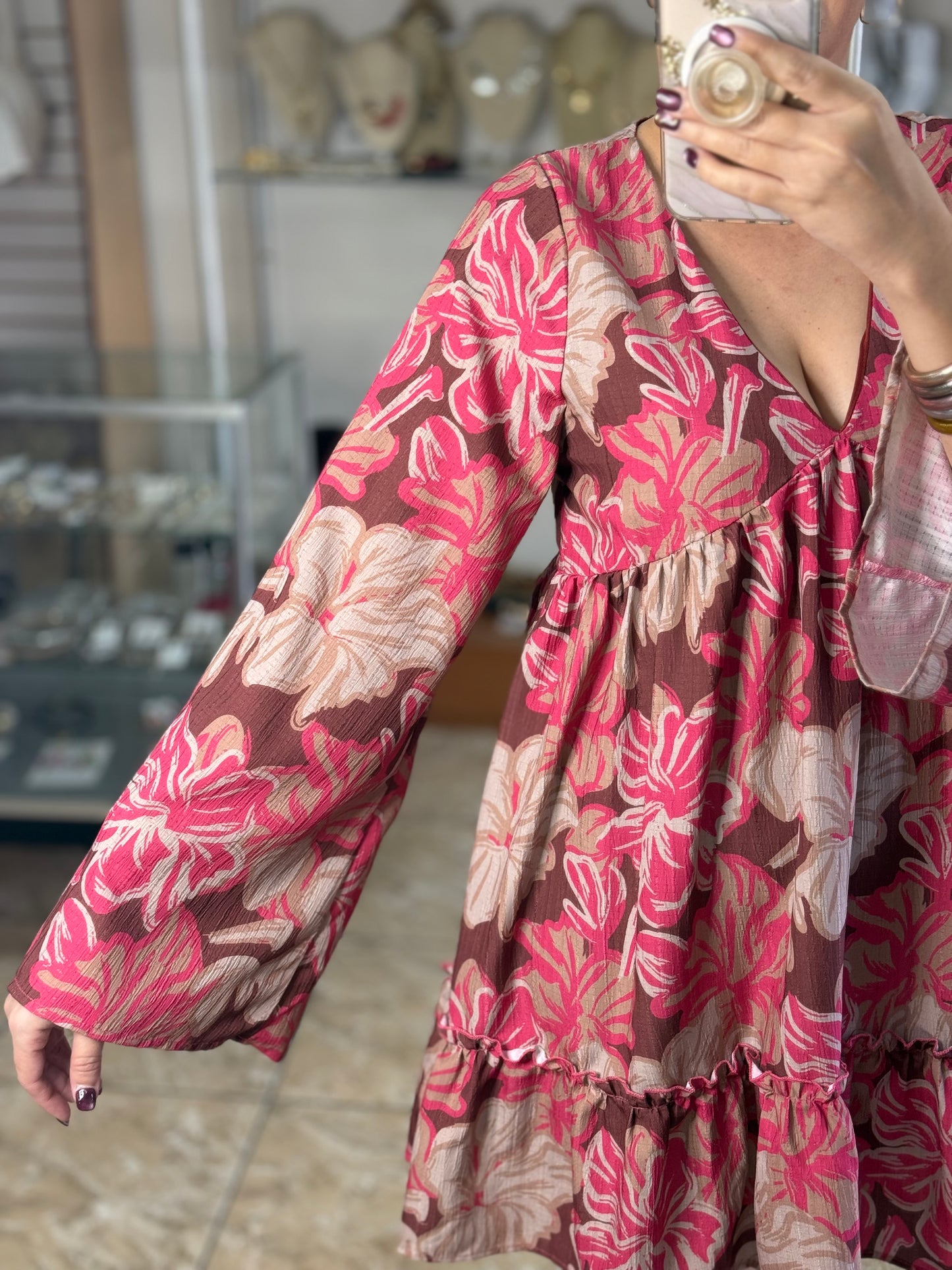 Long Sleeves Floral Mini Dress