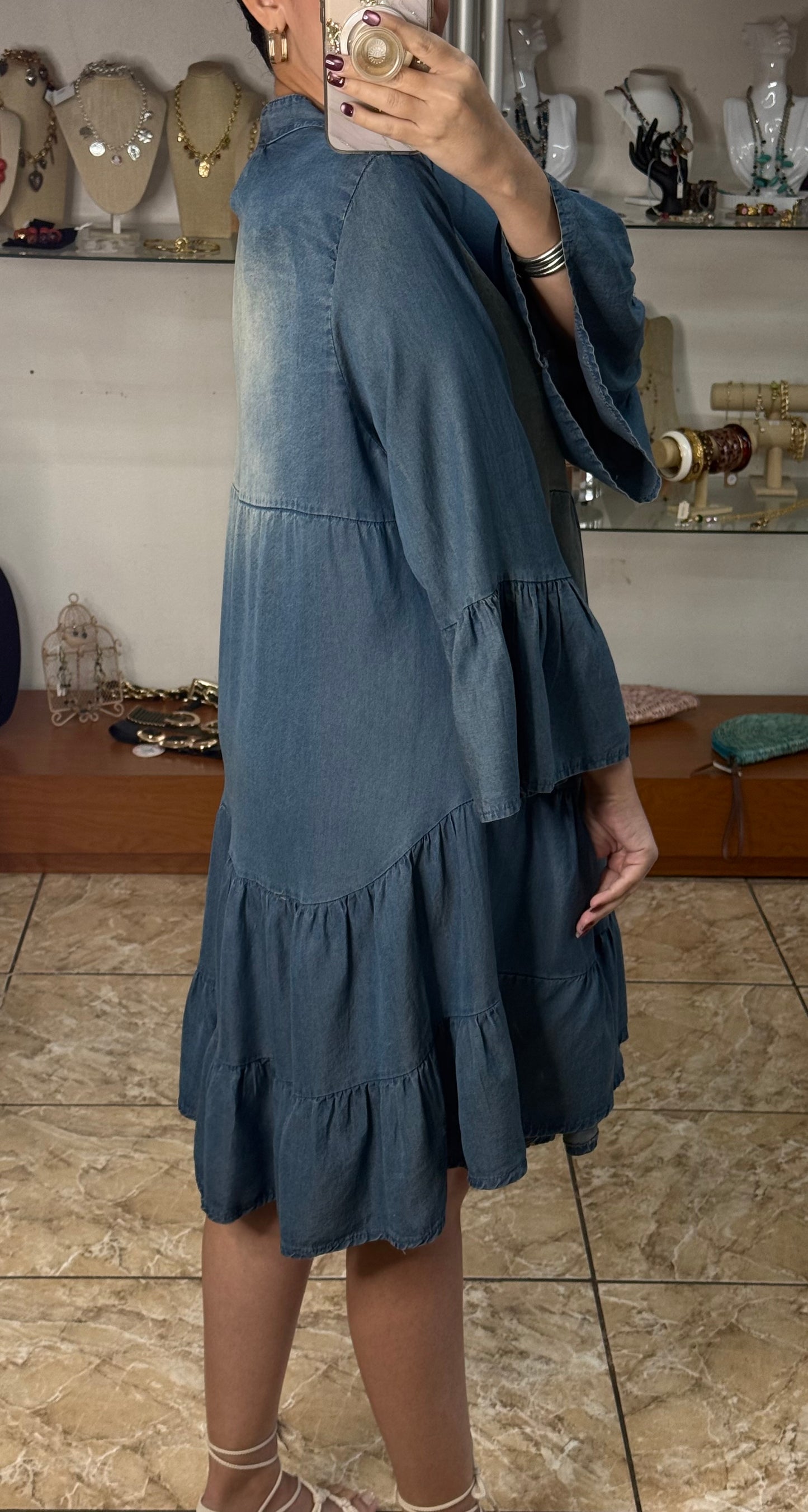Washed Indigo Tiered Tunic Dress (FINAL SALE)