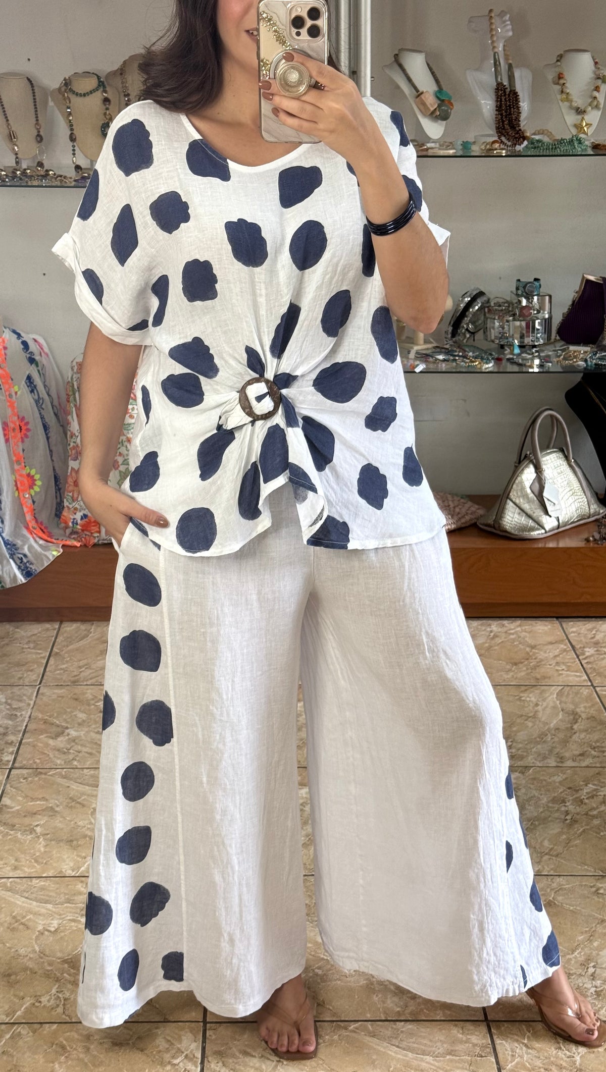 OS Polkadots Linen Set (NO RETURNS OR EXCHANGE)