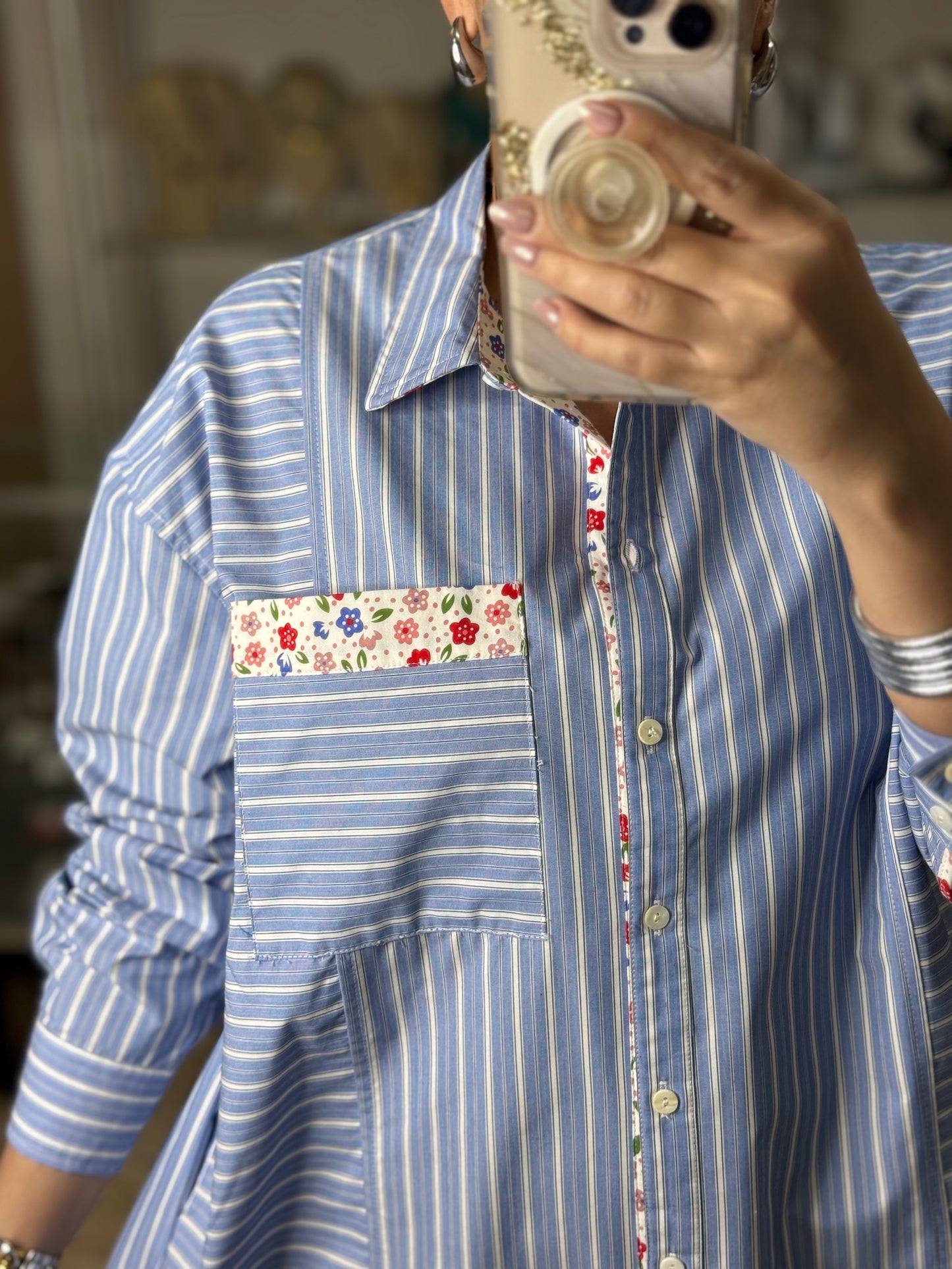 Stripes and Flowers Button Down Shirt Dress