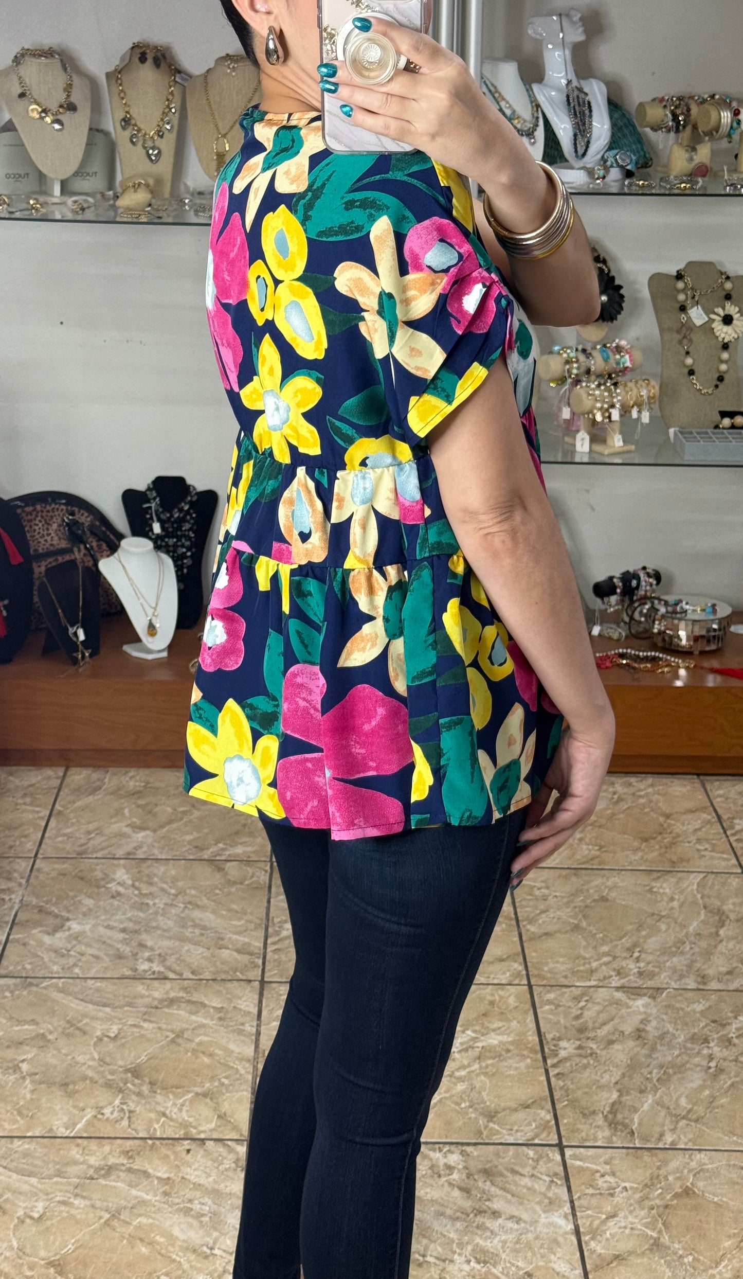 Navy Floral Doll Top