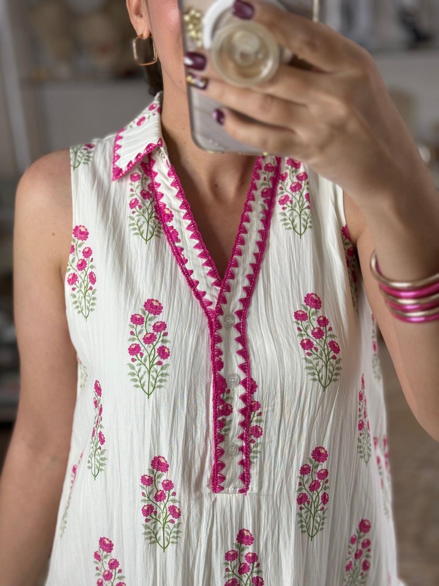 Cream/Pink Floral Mini Dress