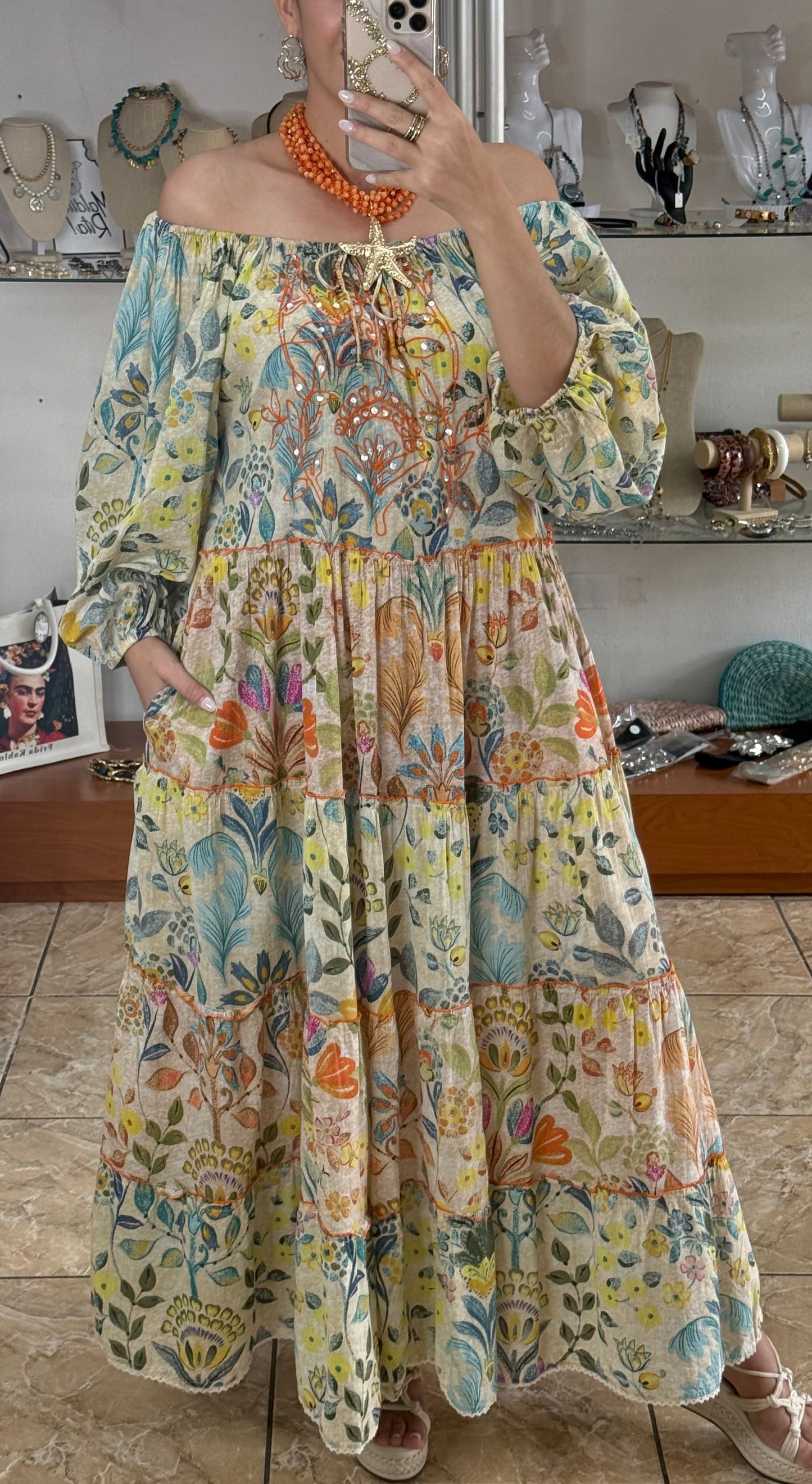 Floral Mix Off Shoulder Maxi Dress
