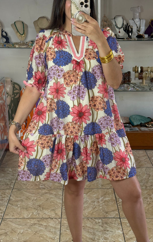 Pink/Purple Mix Floral Mini Dress
