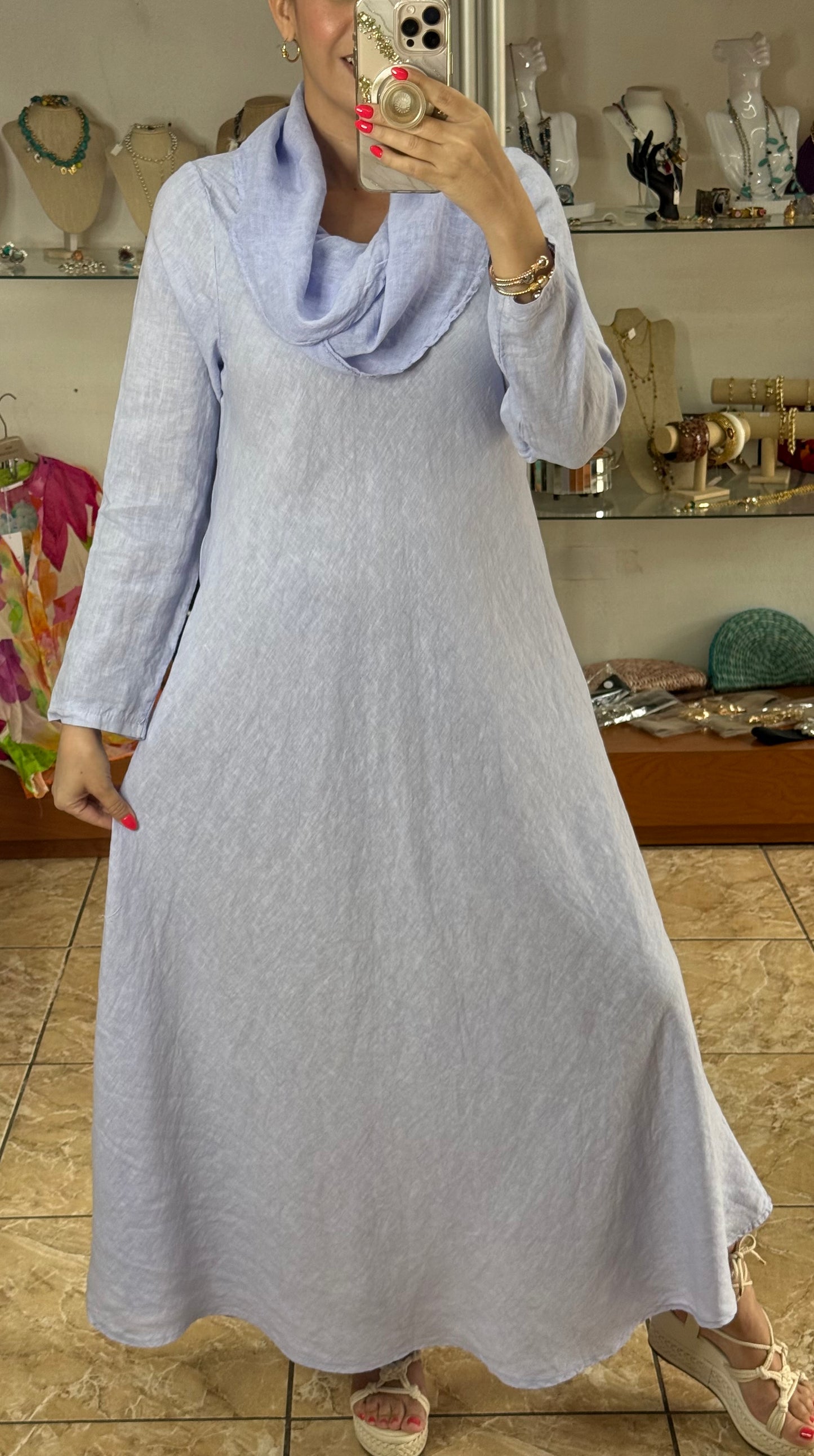 Marena OS Maxi Linen Dress (NO RETURNS OR EXCHANGE)