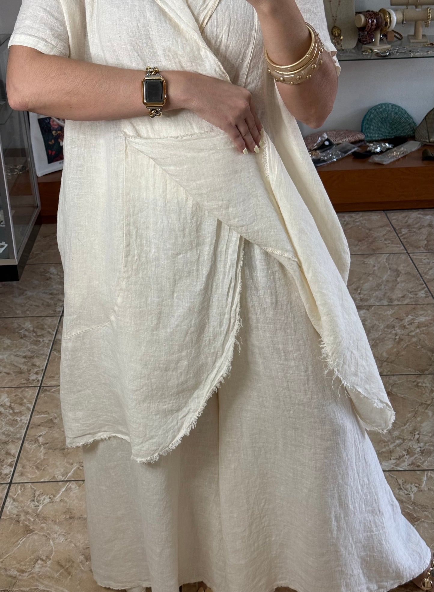 Long Top & Pant OS Linen Set (NO RETURNS OR EXCHANGE)