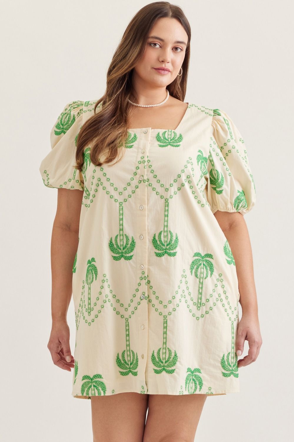 Palm Tree Embroidered Mini Dress (PLUS)