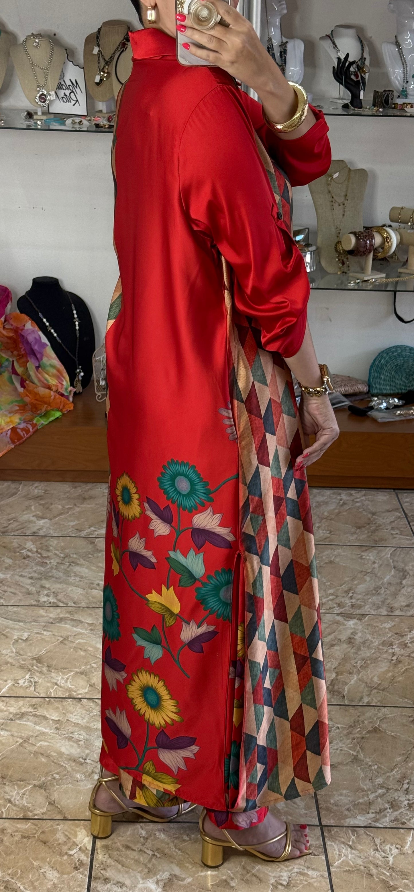 Mix Print OS Silk Top/Dress & Pant Set (NO RETURNS OR EXCHANGE)