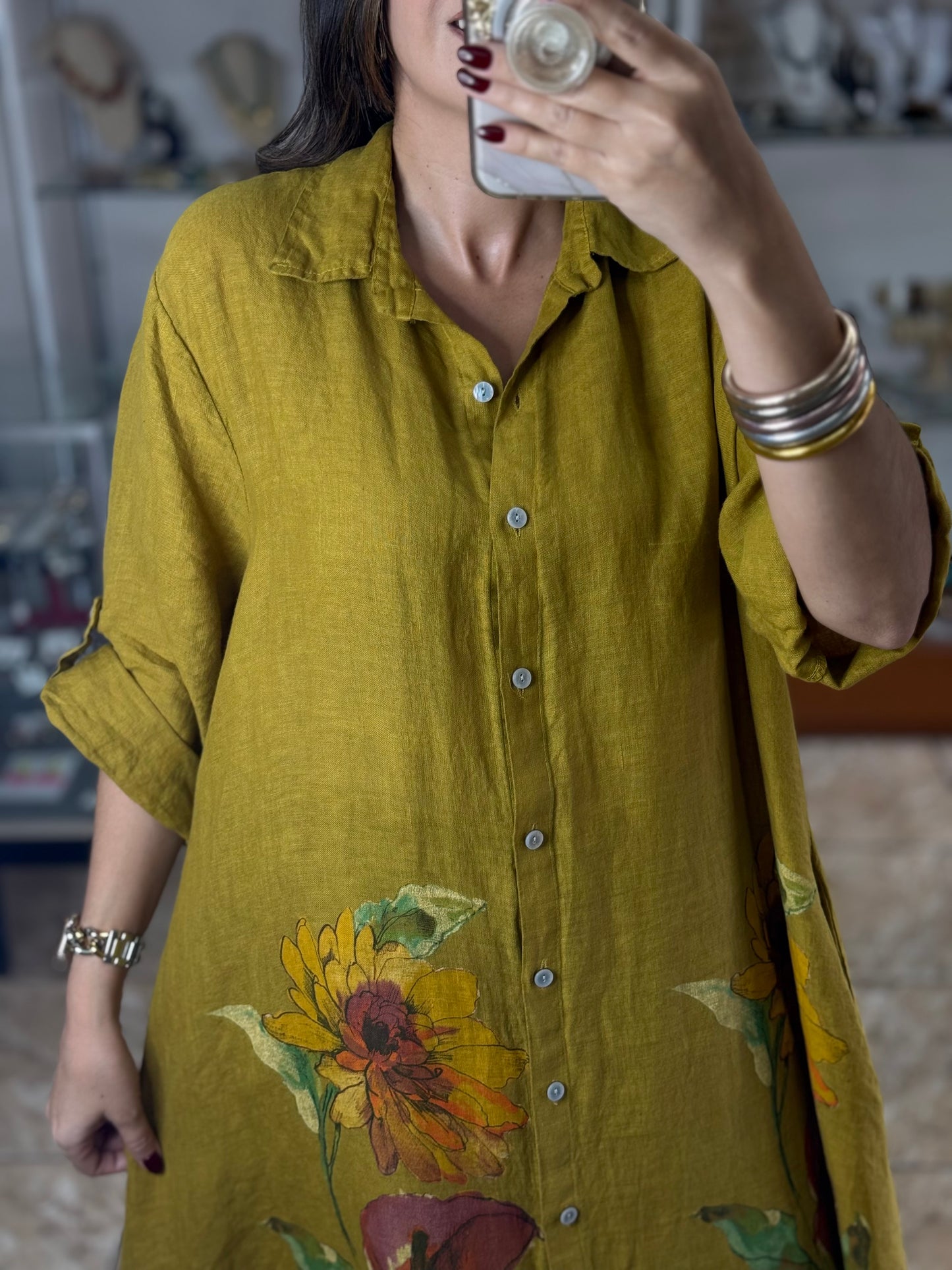 OS Shirt Dress & Pant Floral Linen Set (NO RETURNS OR EXCHANGE)