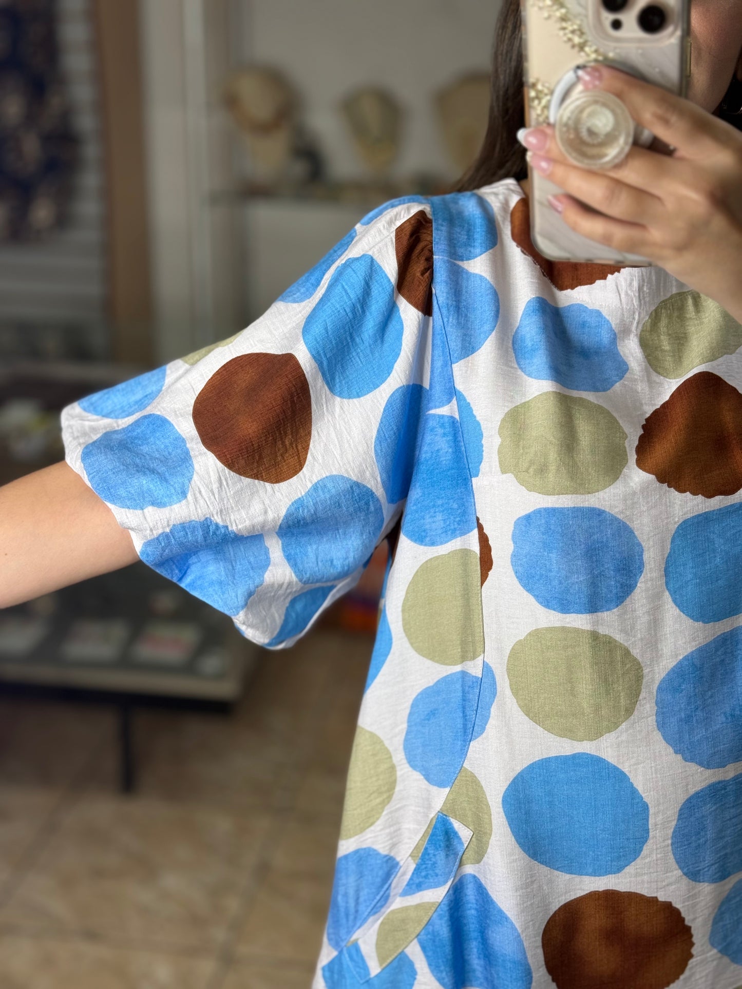 Blue Mix Polkadots Mini Dress