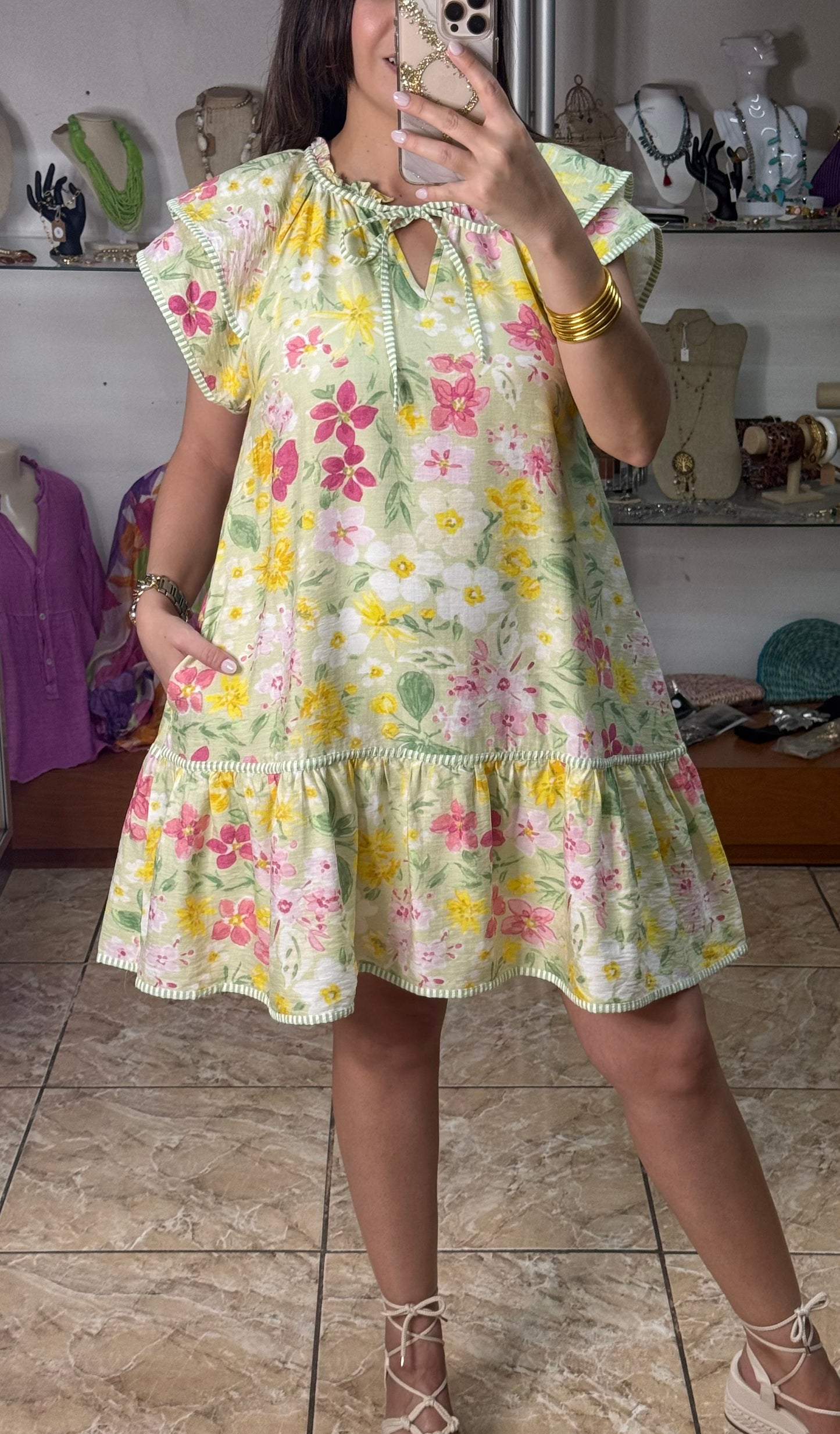 Sage Mix Floral Mini Dress
