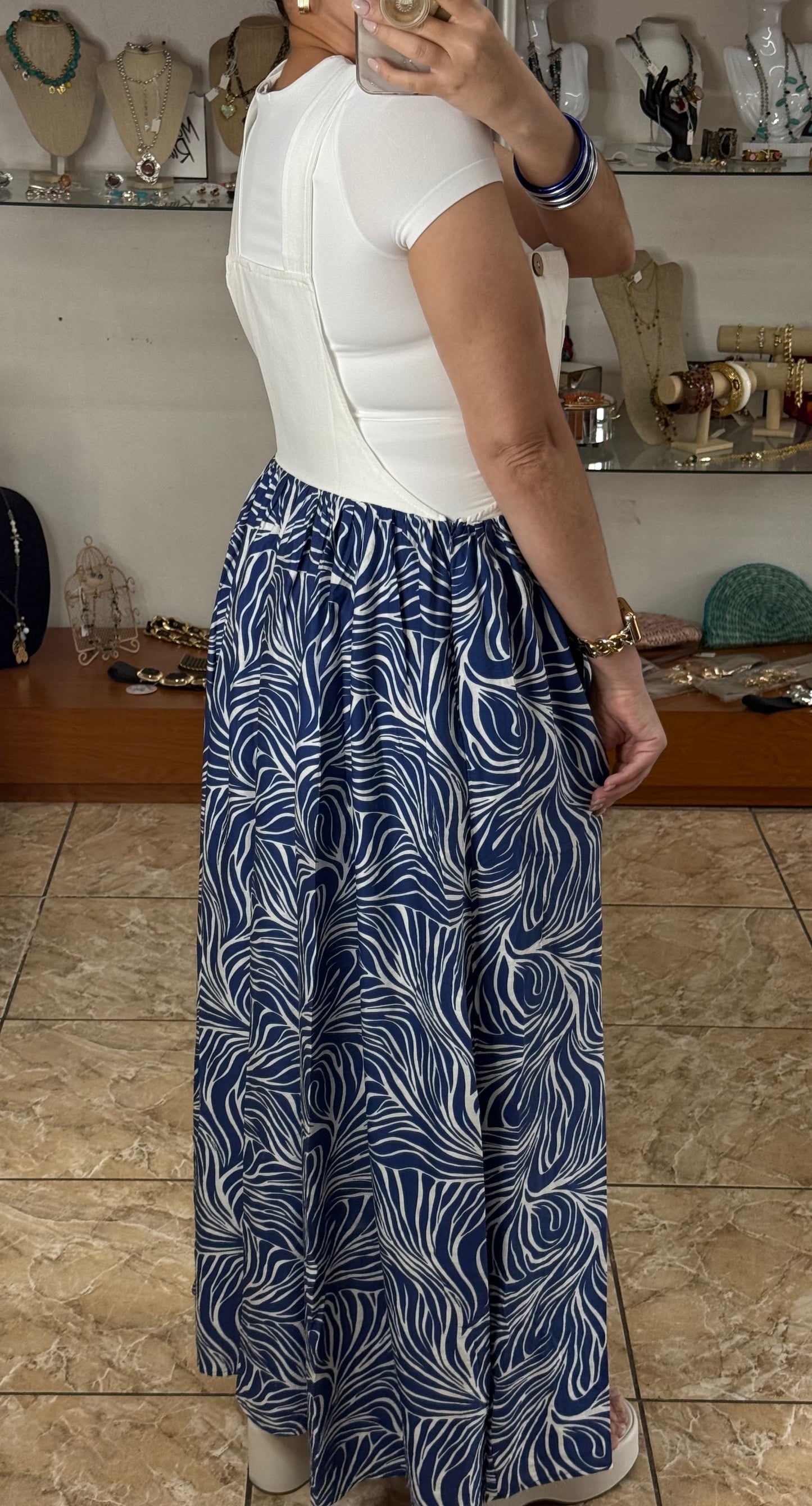 Navy Mix Overall Dress