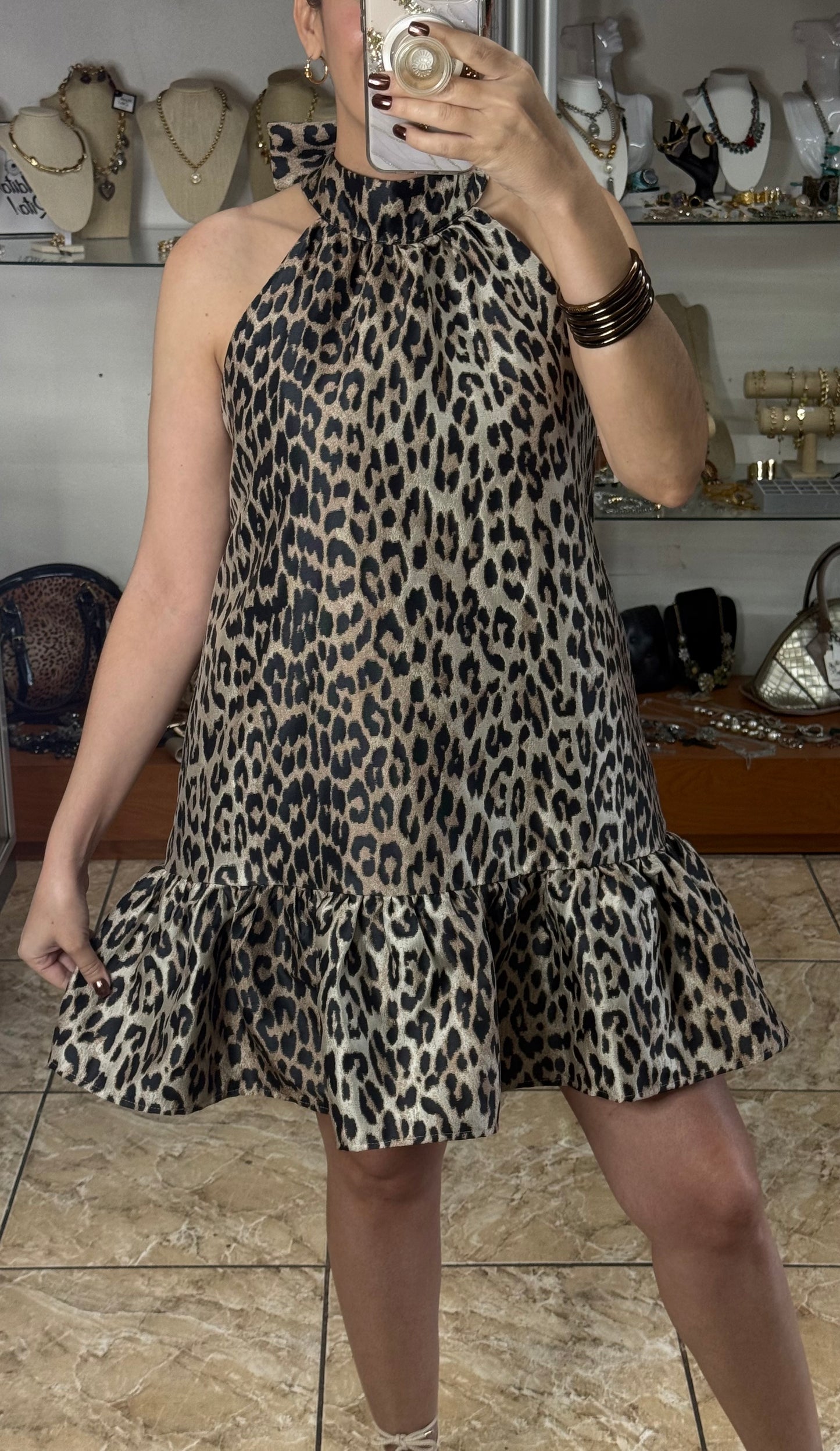 Halter Leopard Mini Dress