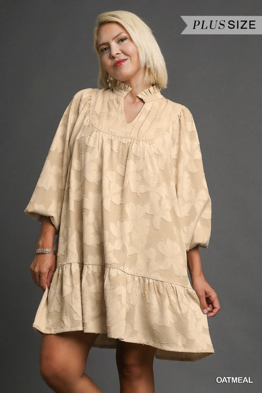 Jacquard Mock Neck Babydoll Dress (PLUS)