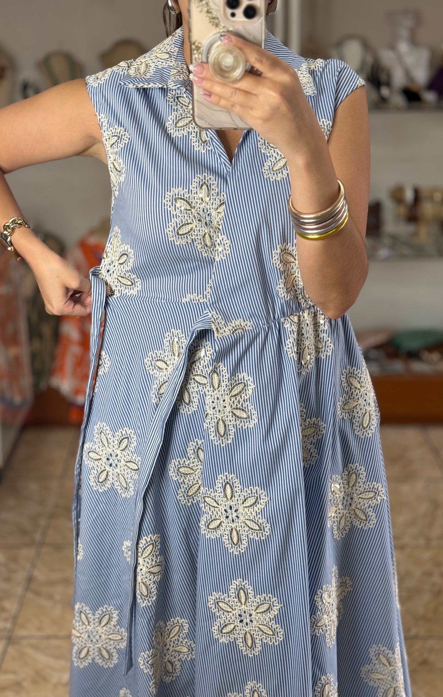 Stripes & Flowers OS Wrap Dress (NO RETURNS OR EXCHANGE)