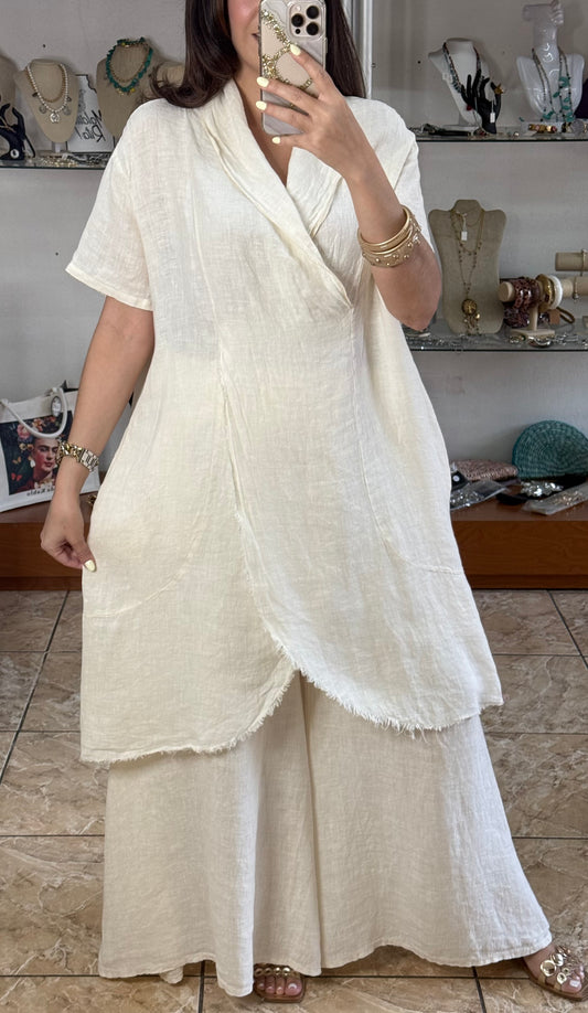 Long Top & Pant OS Linen Set (NO RETURNS OR EXCHANGE)