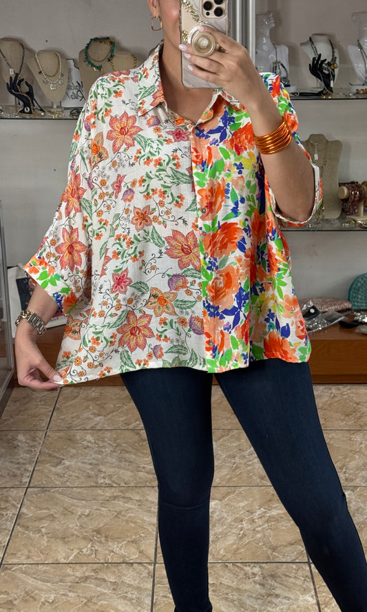 Orange Mix Floral Tunic Top