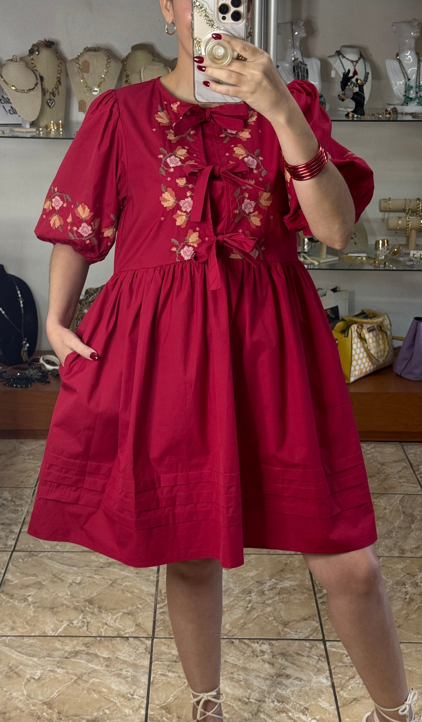 Red Floral Doll Dress