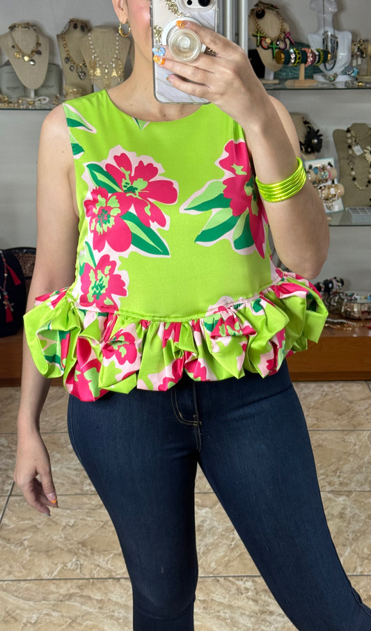 Chartreuse Floral Top