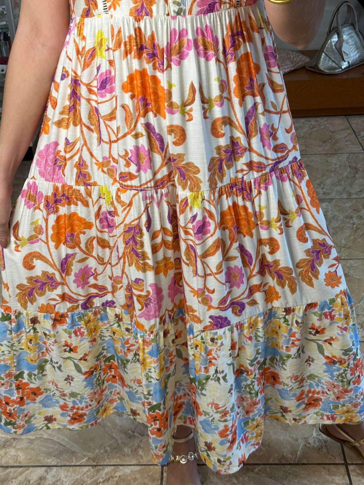 Orange Mix Floral Midi Dress