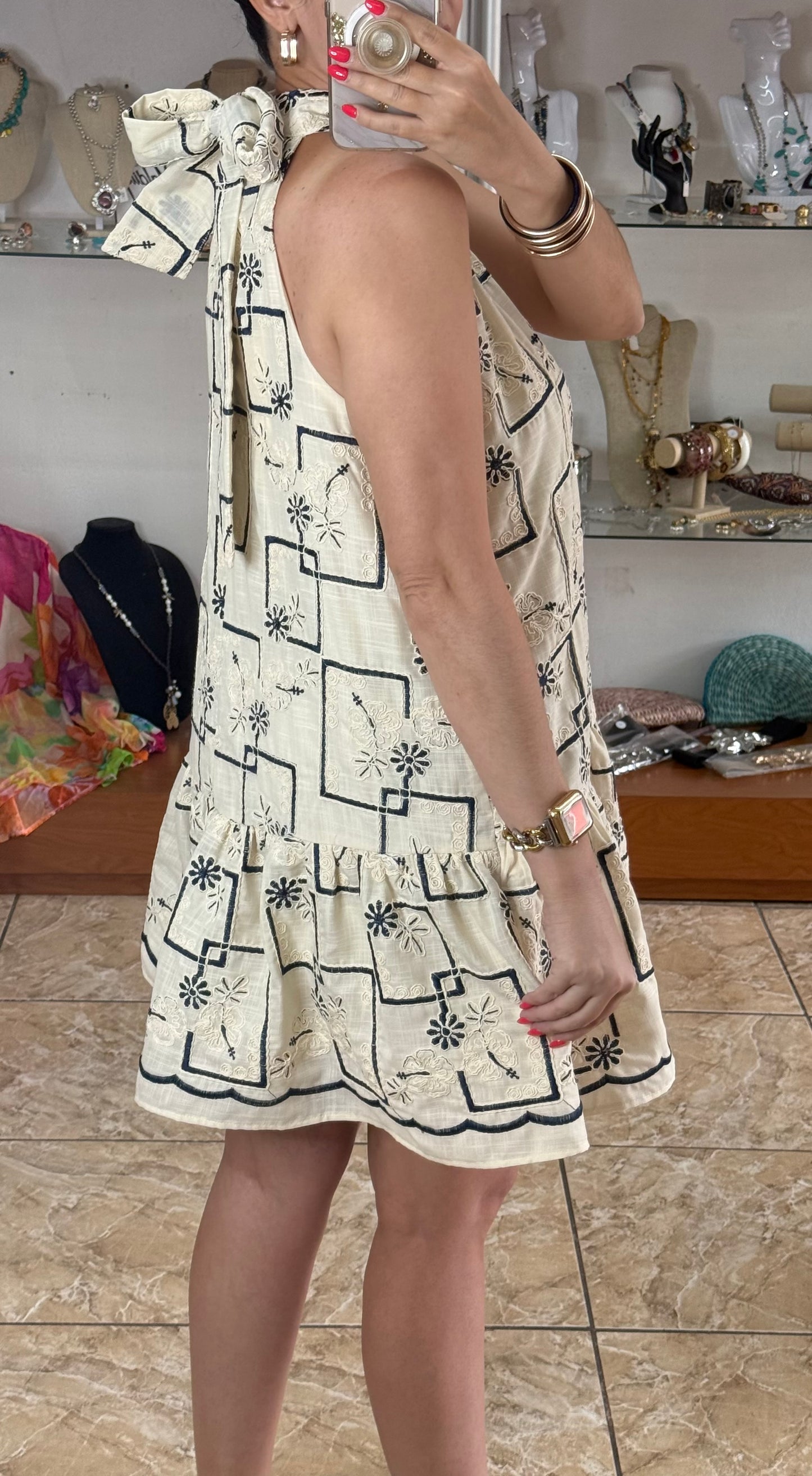 Halter Embroidered Mini Dress