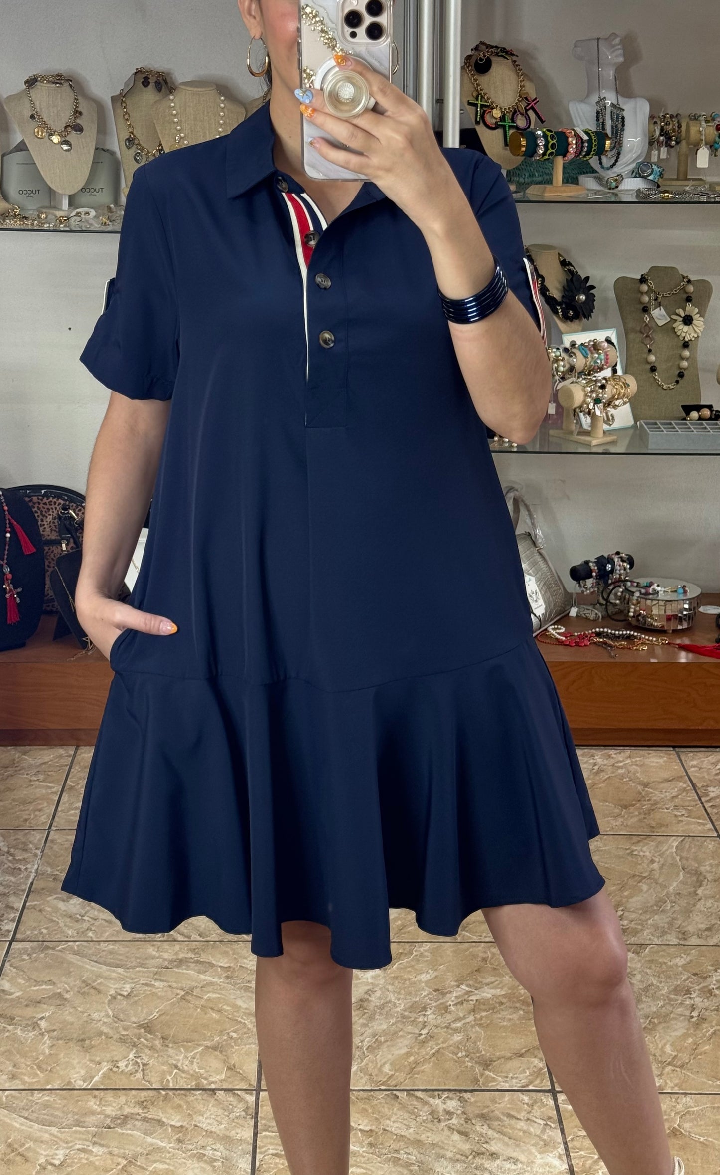 Navy Blue/Red Details Dress