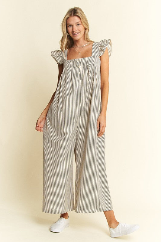 Sleeveless Stripes Jumpsuit (PLUS)