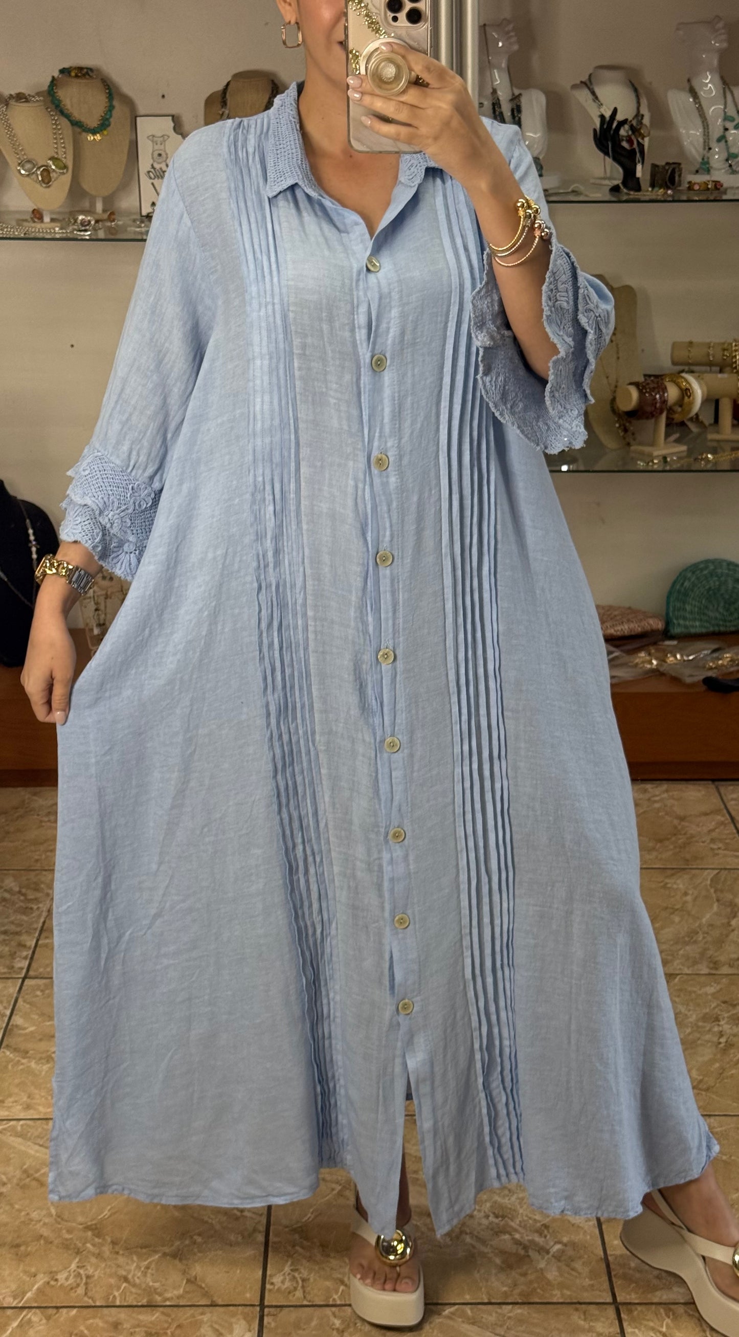 Camelia OS Linen Maxi Dress (NO RETURNS OR EXCHANGE)
