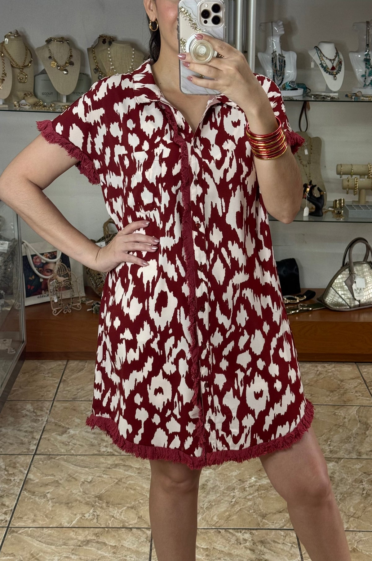 Wine Mix Button Down Dress