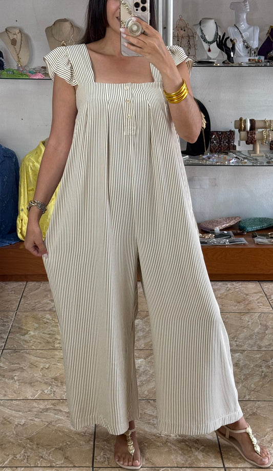 Oatmeal/Brown Stripes Jumpsuit
