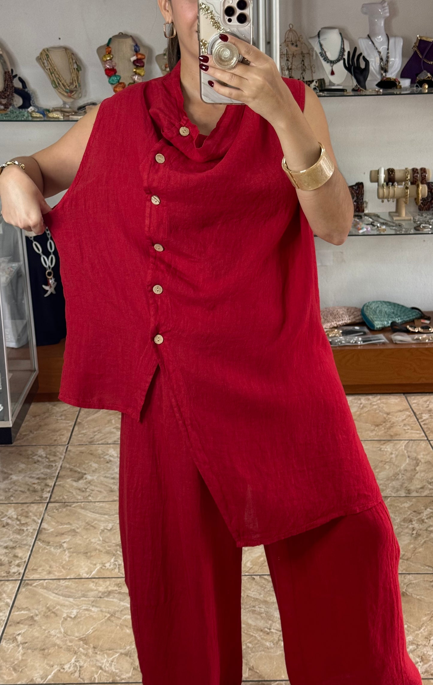 OS Linen Asymmetrical Top & Barrel Pant Set (NO RETURNS OR EXCHANGE)