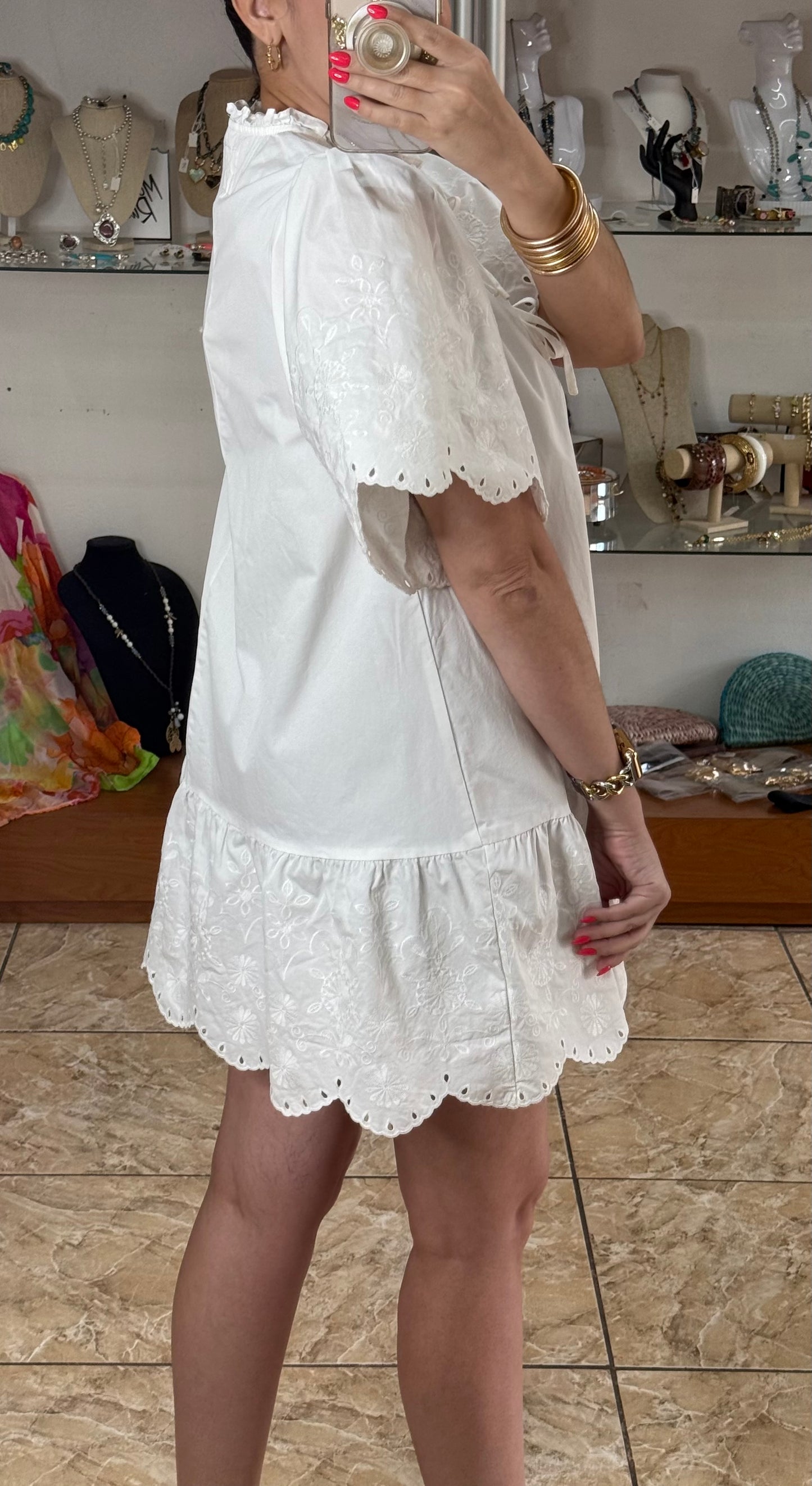 White Embroidered Mini Dress (NO RETURNS OR EXCHANGE)