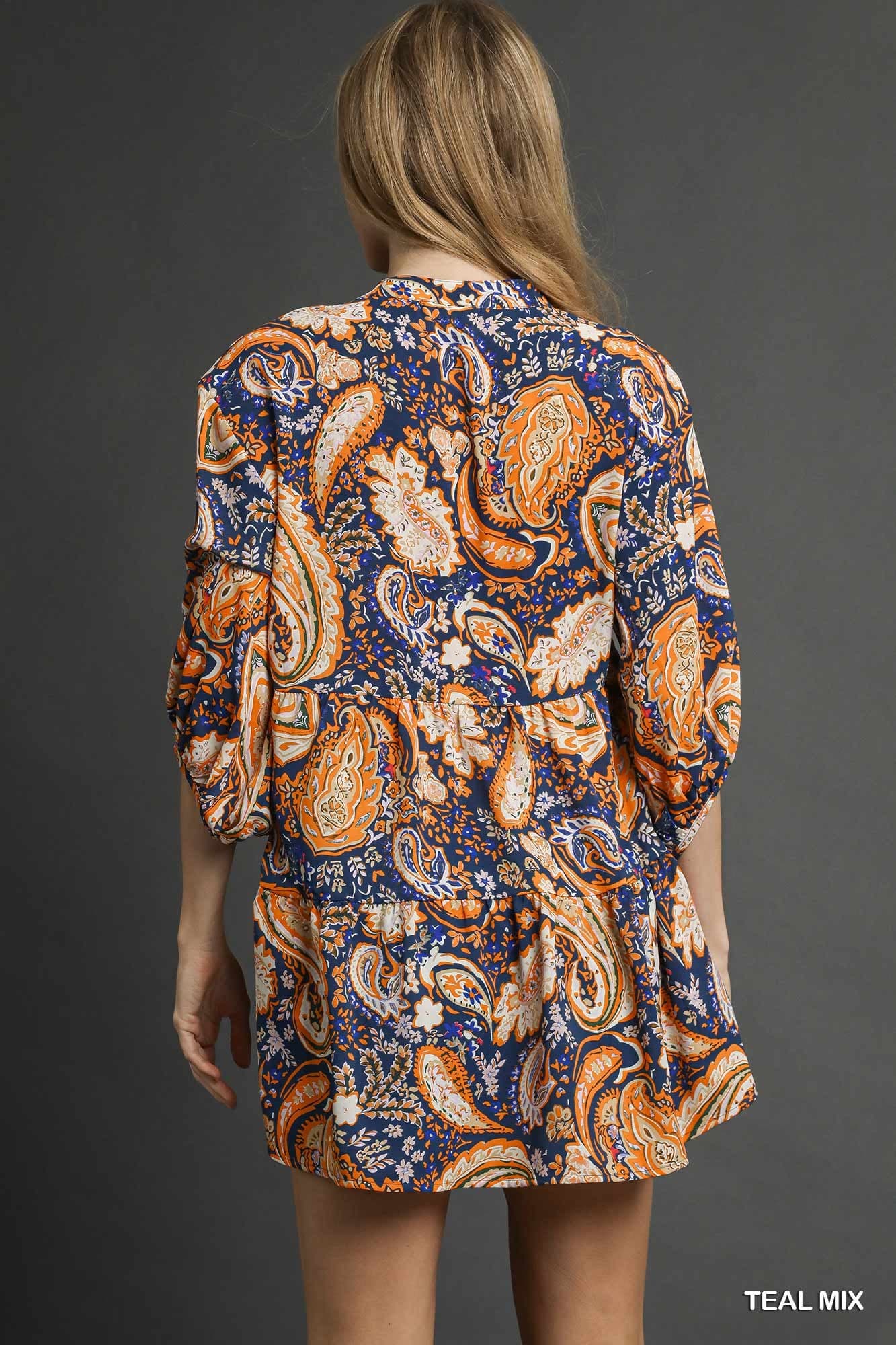 Teal Mix Paisley Boho Top (PLUS)