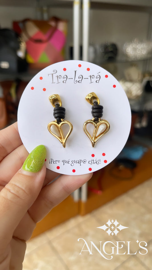 Gold Heart Leather Earrings