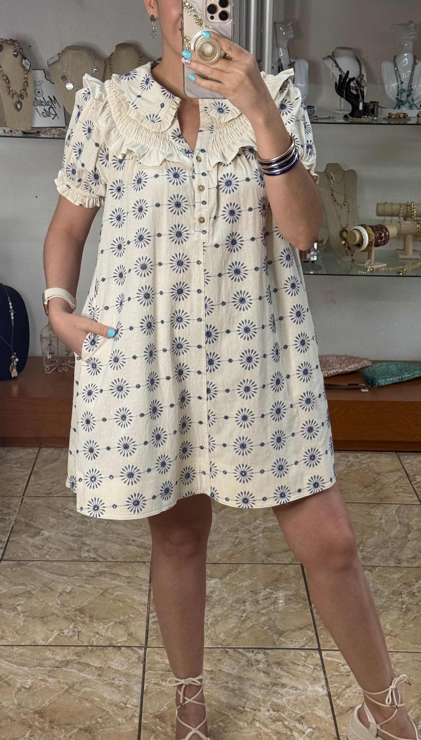 Ecru Embroidered Doll Dress