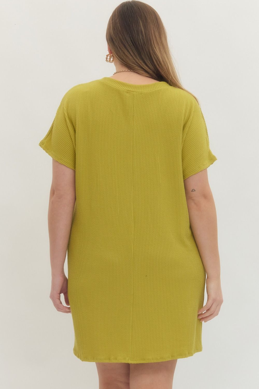 Chartreuse Ribbed Basic Dress (PLUS)
