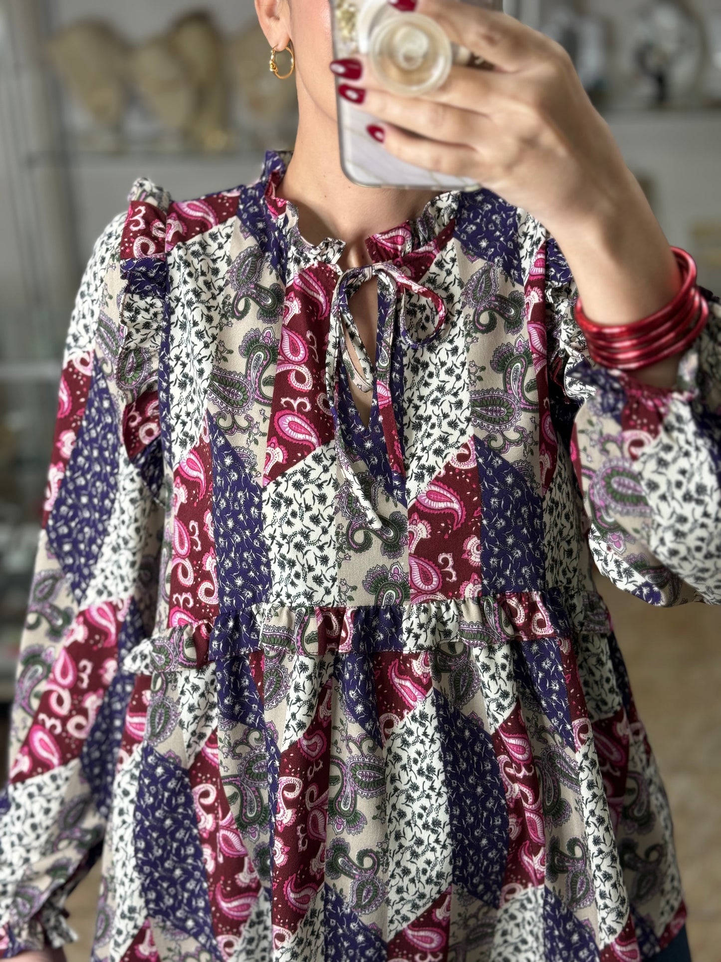 Long Sleeves Paisley Mix Top (FINAL SALE)