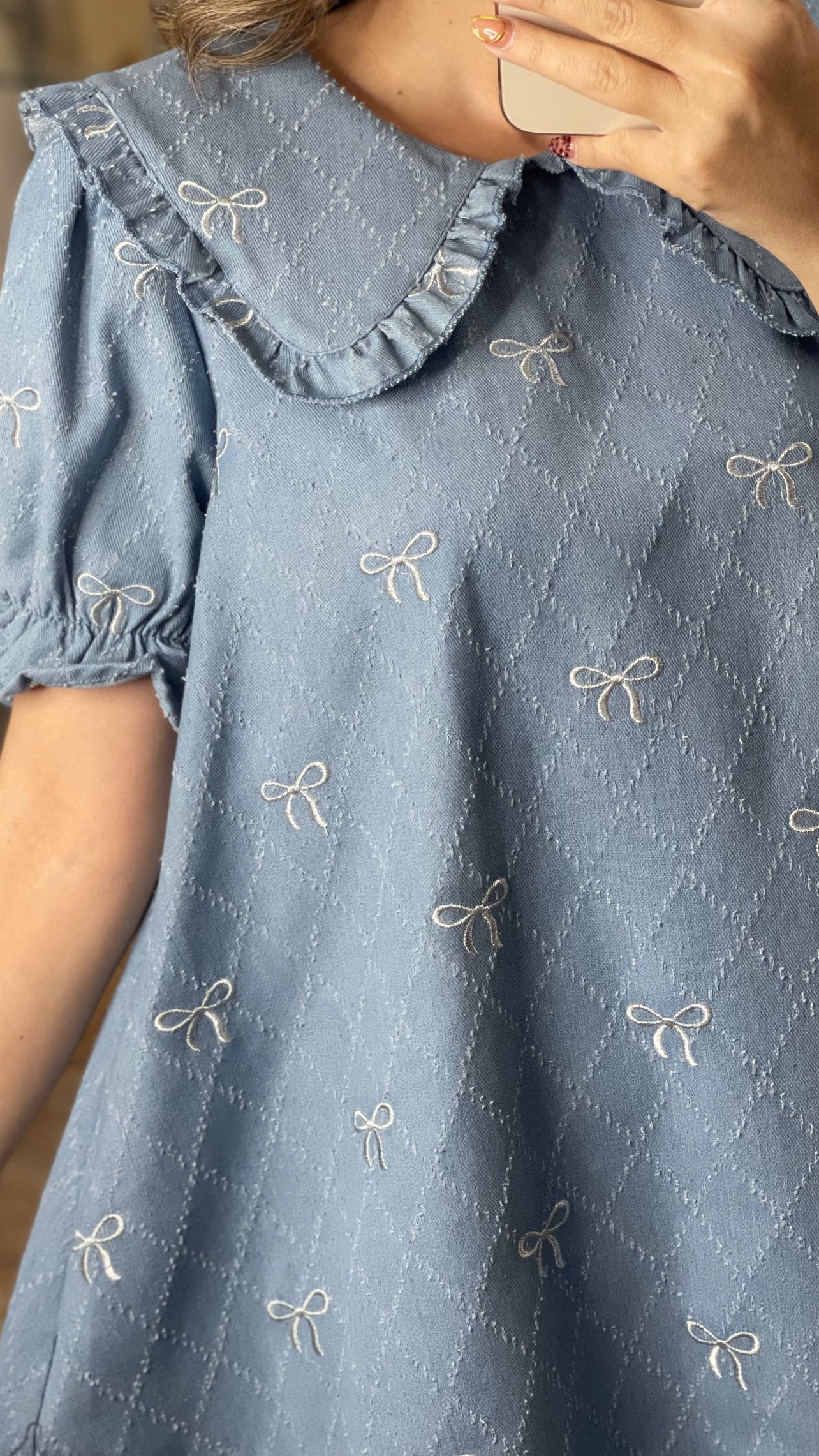 Embroidered Ribbons Denim Dress