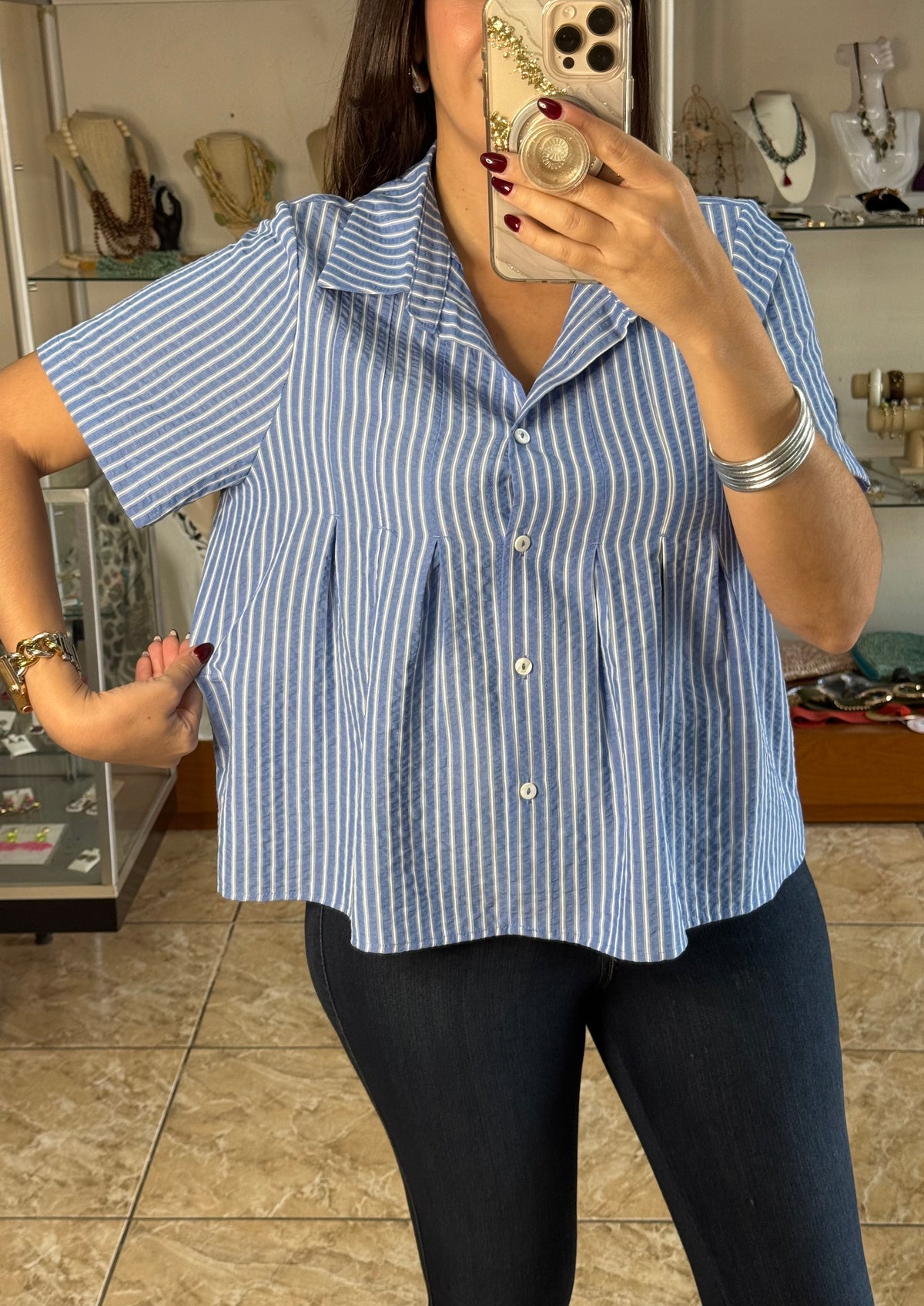 Short Sleeve Button Down Top