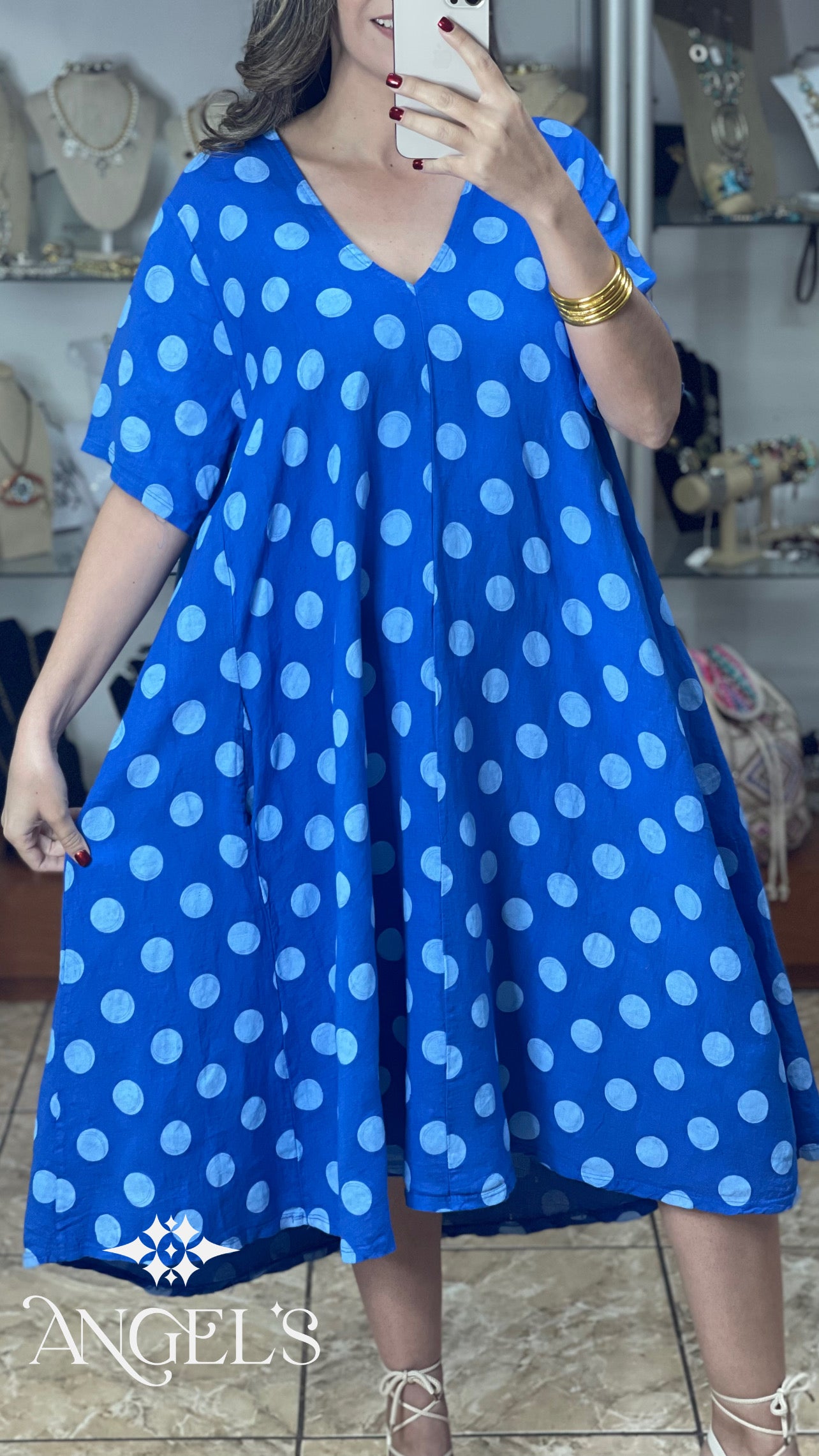 Polkadots OS Midi Dress