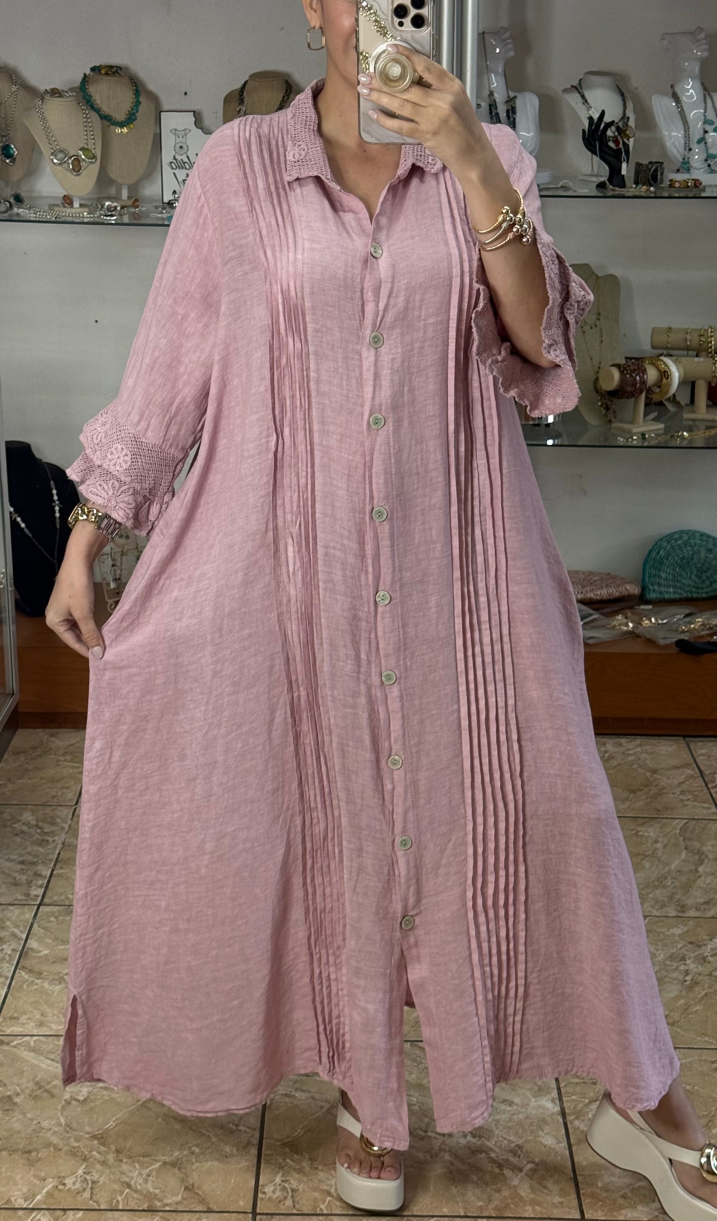 Camelia OS Linen Maxi Dress (NO RETURNS OR EXCHANGE)