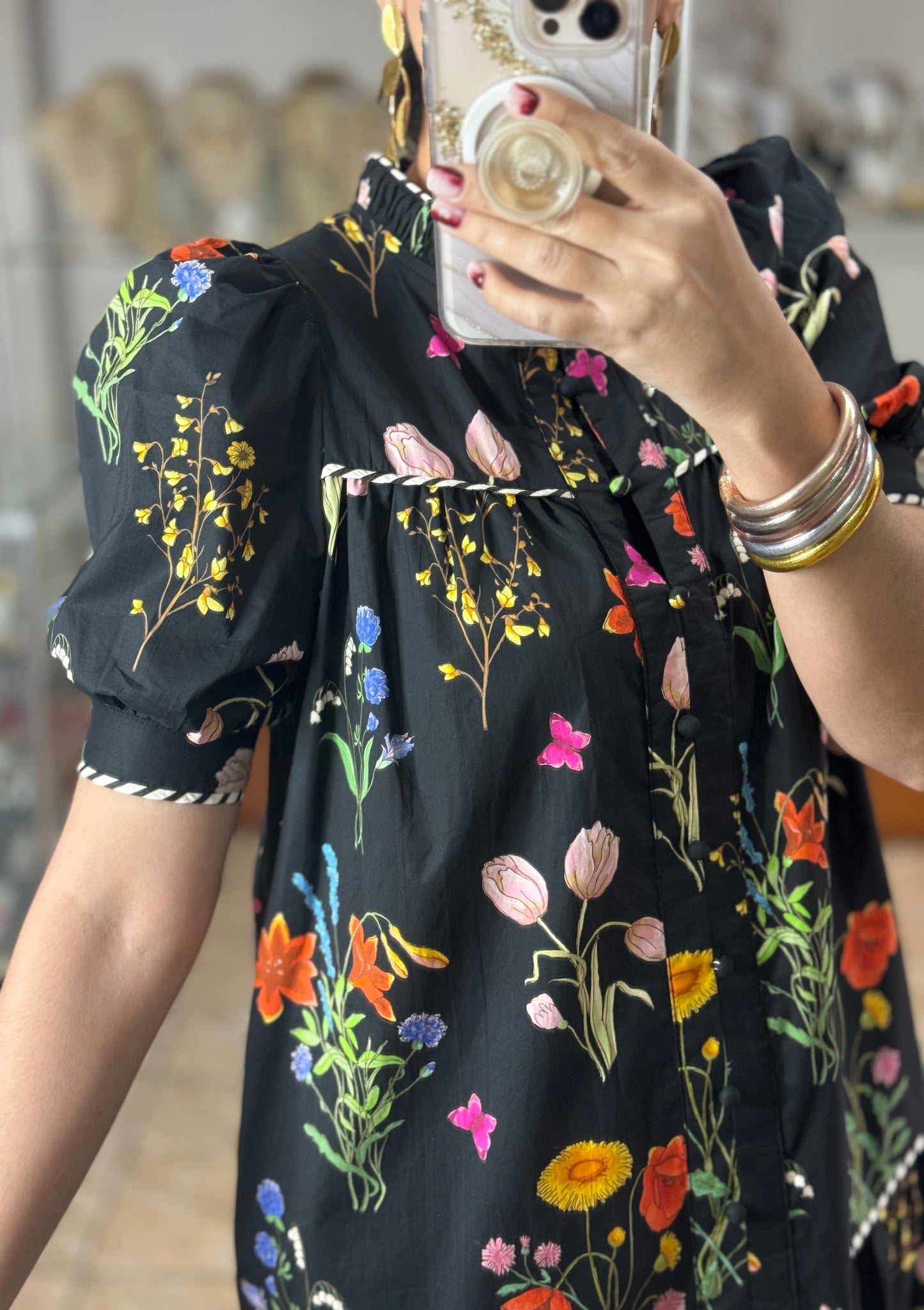 Multicolor/Black Floral Doll Dress