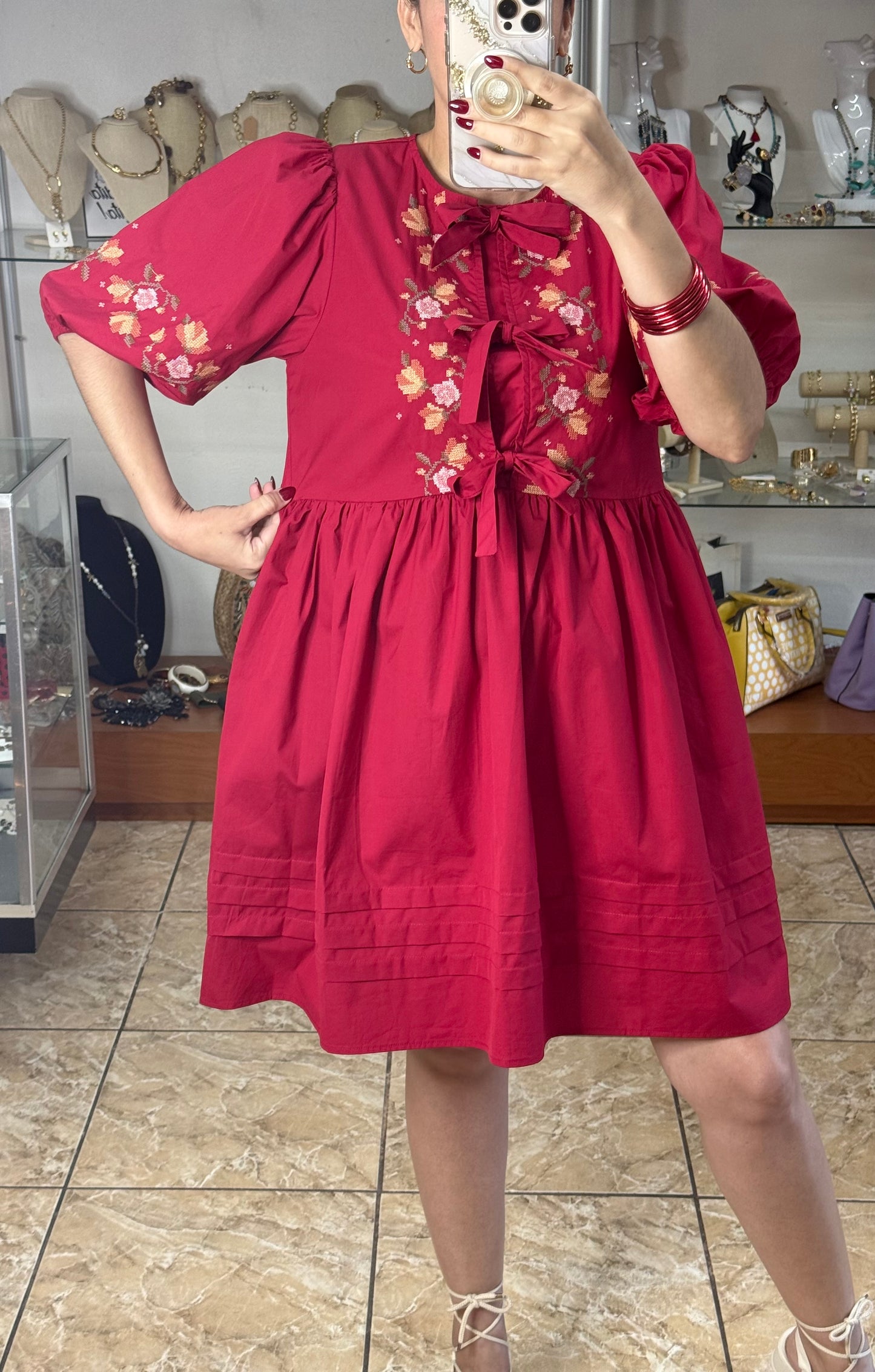 Red Floral Doll Dress