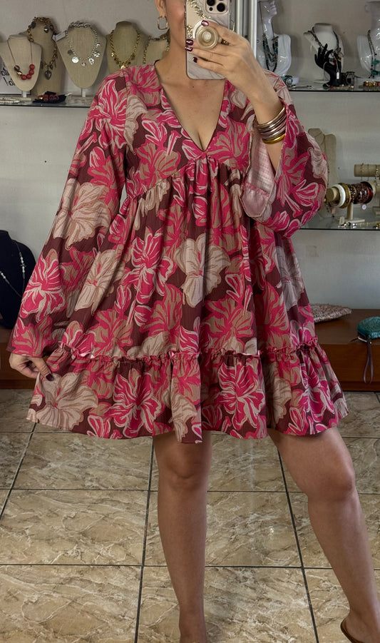 Long Sleeves Floral Mini Dress