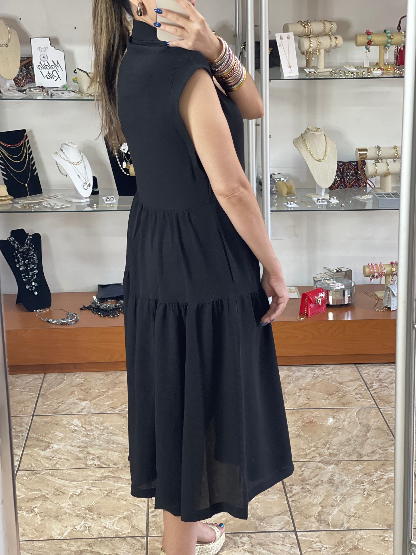 A-Line Tiered Button Maxi Dress