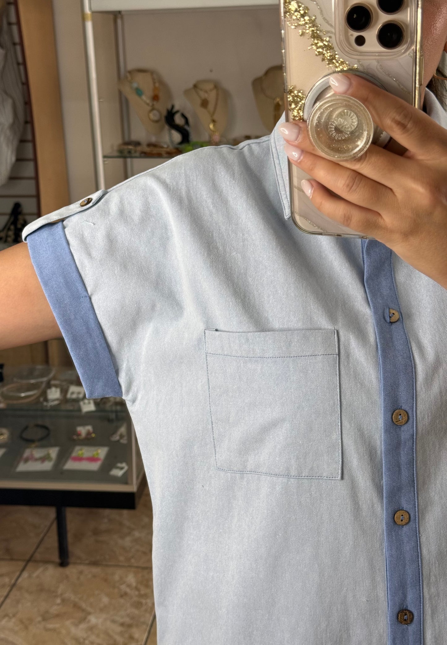 Light Blue Button Down Denim Dress