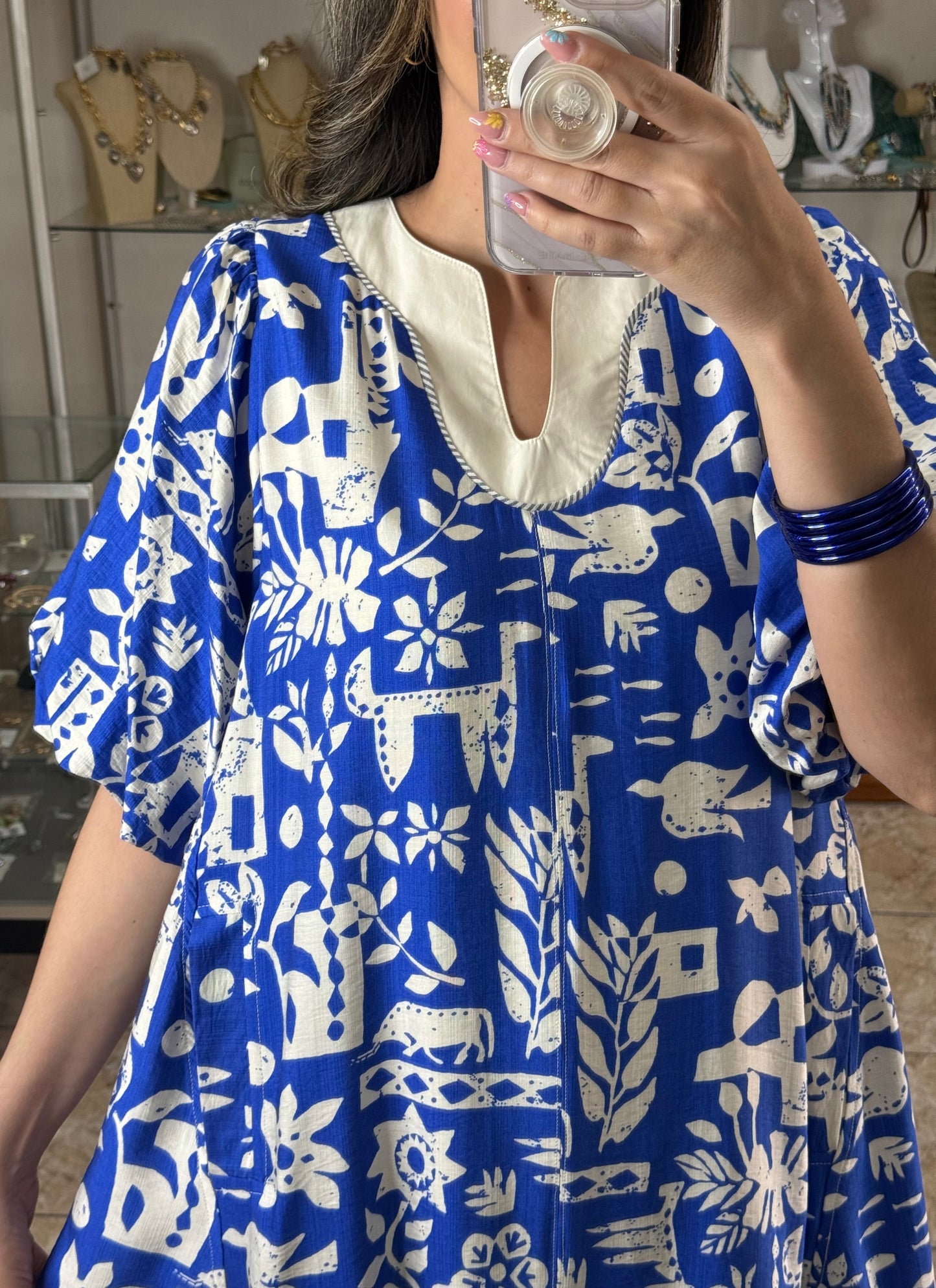 Blue Abstract Print Dress