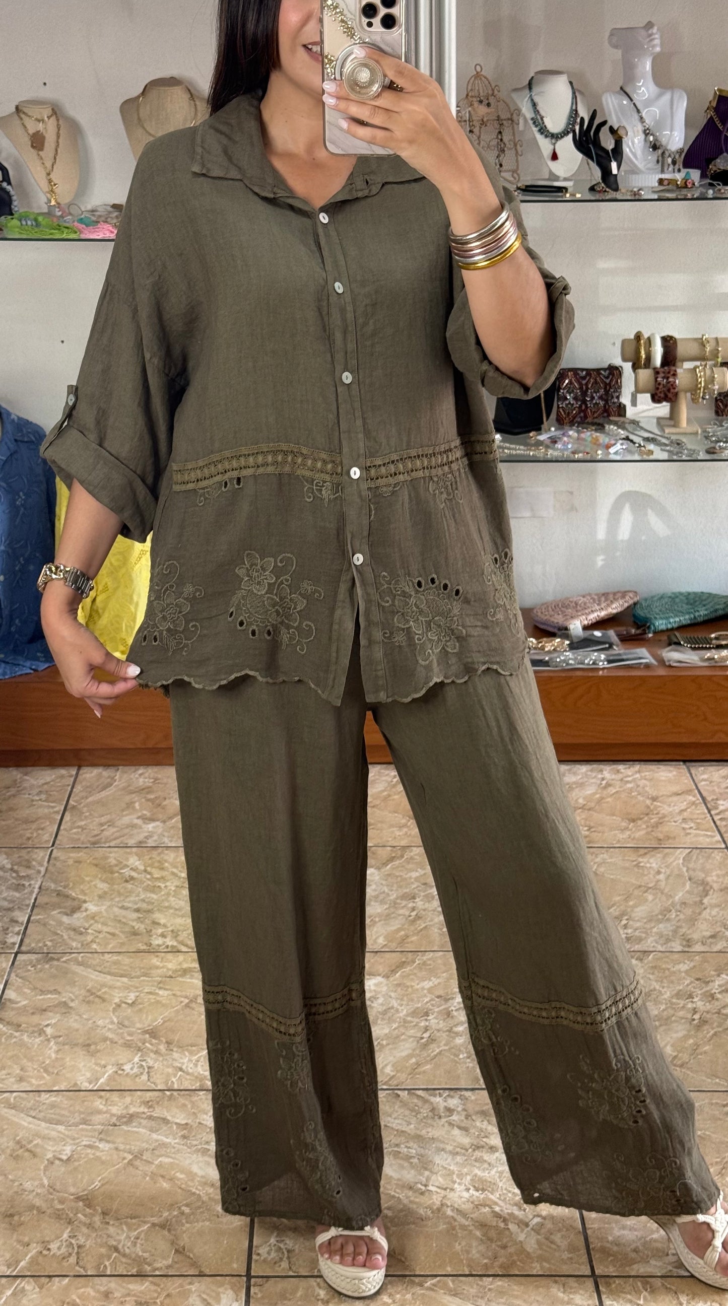 OS Button Down Top & Pant Set (NO RETURNS OR EXCHANGE)